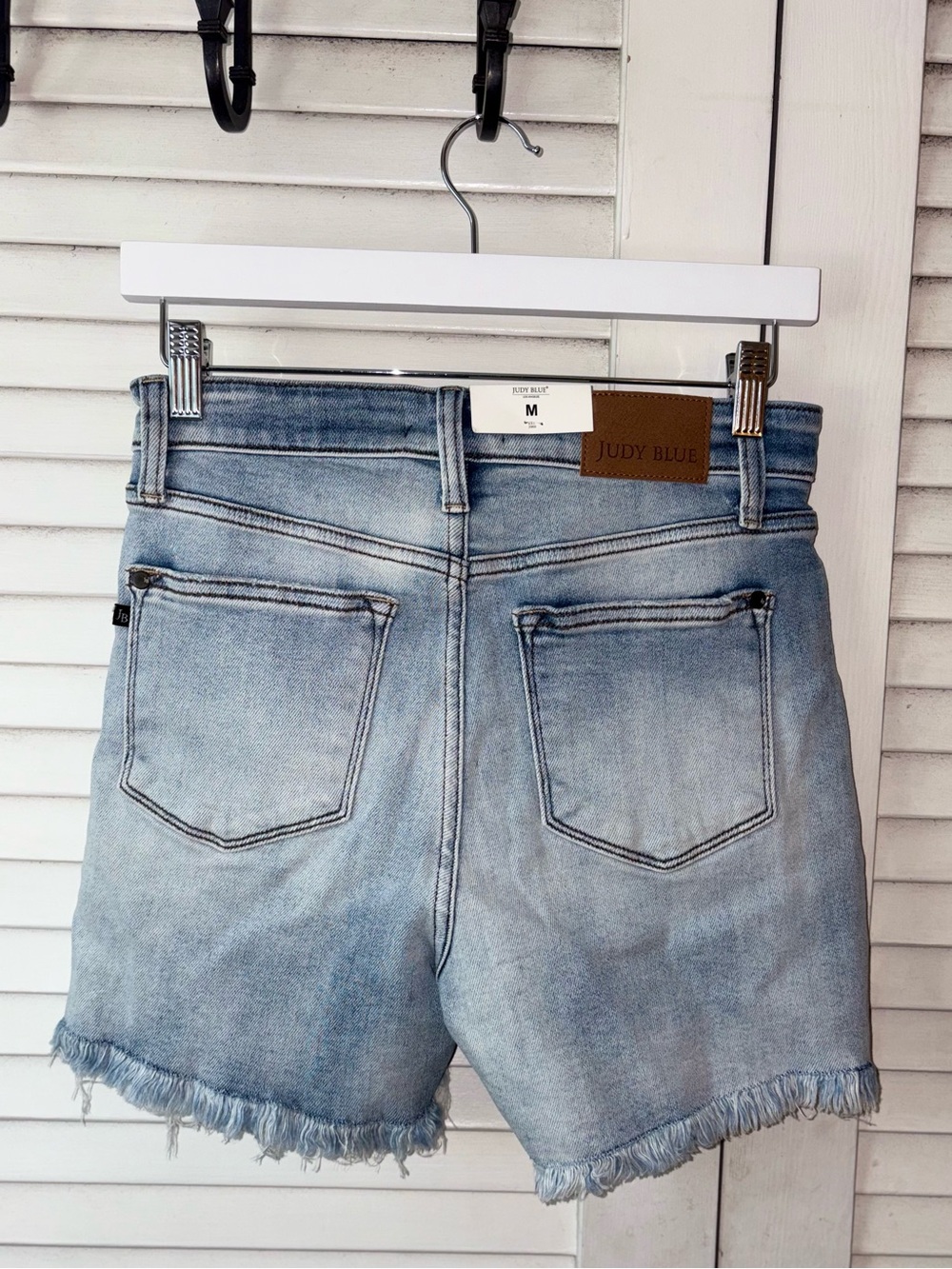 NWT Judy Blue High Waist Destroyed Denim Shorts Medium Raw Hem Stretch - Picture 4 of 5